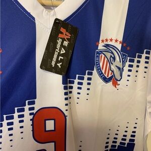 Healy‎ mens Sz L Chivitas FC Blue and White Sports Jersey